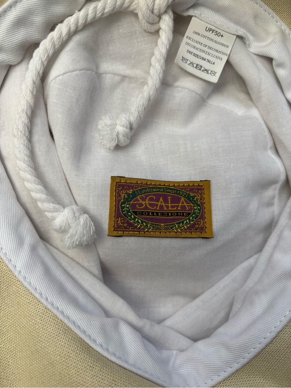 Scala Women's Wide Brim Cotton Sun Hat Beige UPF 50 + Packable Hat w Drawstring - Picture 9 of 12